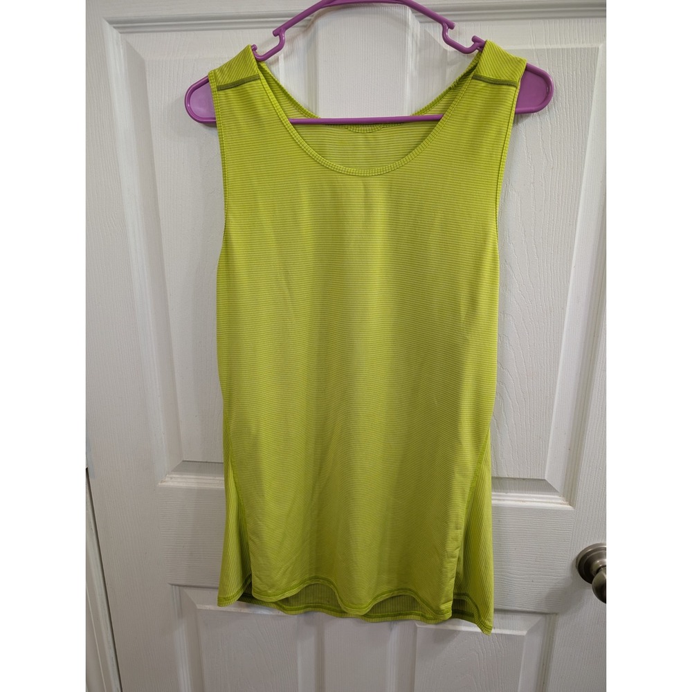 Lululemon Athletic Tank Top Womens Lime Green Striped Mesh Scoop Neck - Size 12